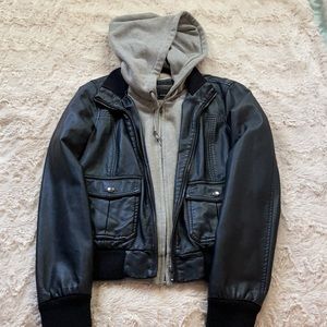 Obey Faux Leather Bomber Jacket w/hood
